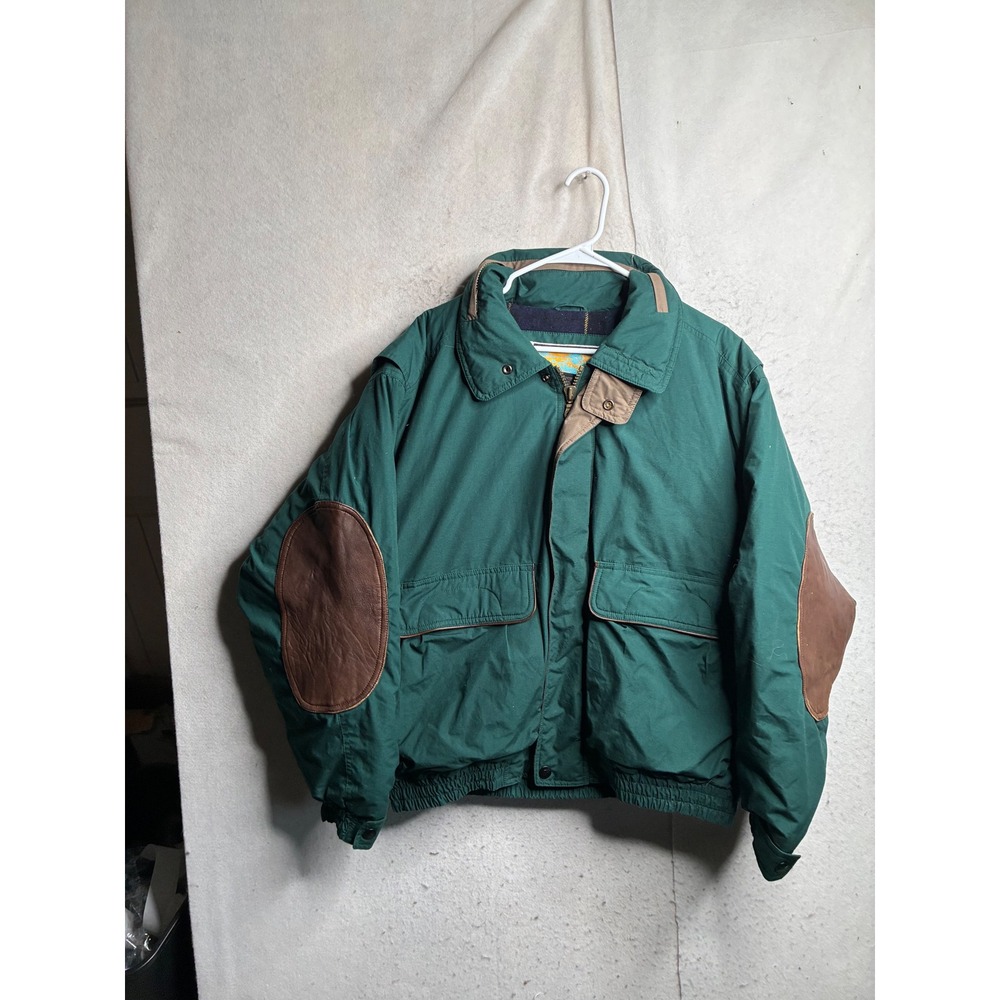 Vintage Stratojac Green Down Bomber Jacket Leather Elbow Patches Mens M